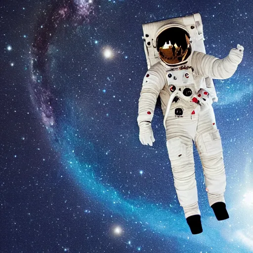 Image similar to astronaut in outer space lit from below, full body photo