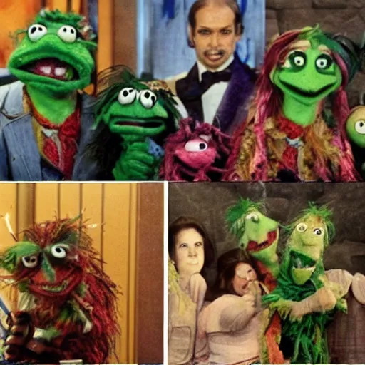 Image similar to zombie fraggle rock muppets, family photo of zombie muppets, dawn of the dead ( 1 9 7 8 ), photo from the 7 0 s