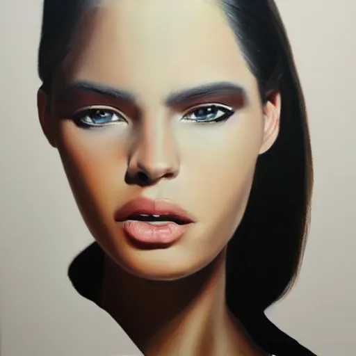 Image similar to fashion model with half black face, hyperrealism oil painting