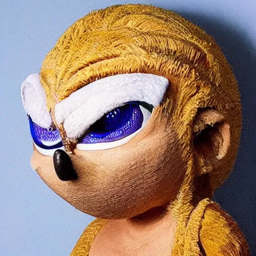 Image similar to photo of an ancient mummy that looks like sonic the hedgehog