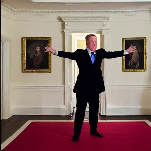 Prompt: Sean Spicer dancing his heart out. White House photo.