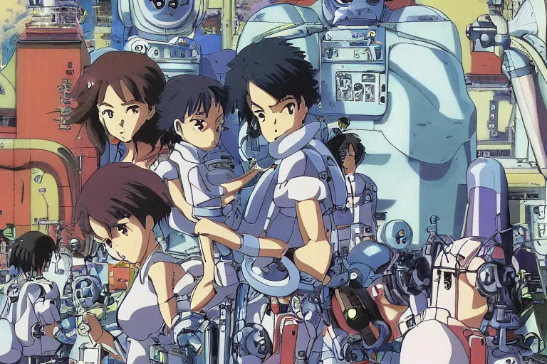 Prompt: still from anime sci-fi movie by Studio Ghibli, illustrated by Masamune Shirow