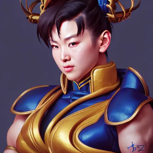 Image similar to portrait of chun li, au naturel, hyper detailed, digital art, trending in artstation, cinematic lighting, studio quality, smooth render, unreal engine 5 rendered, octane rendered, art style by klimt and nixeu and ian sprigger and wlop and krenz cushart.