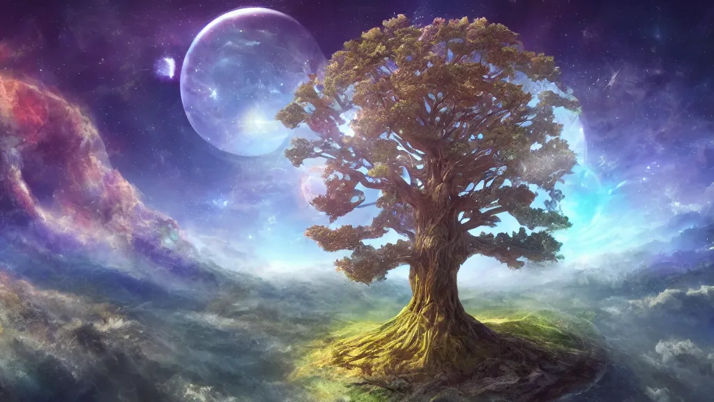 Prompt: tree of life in outer space, fantasy artwork, award winning, very very very very very very very beautiful scenery, 4k, 8k, wallpaper, artstation