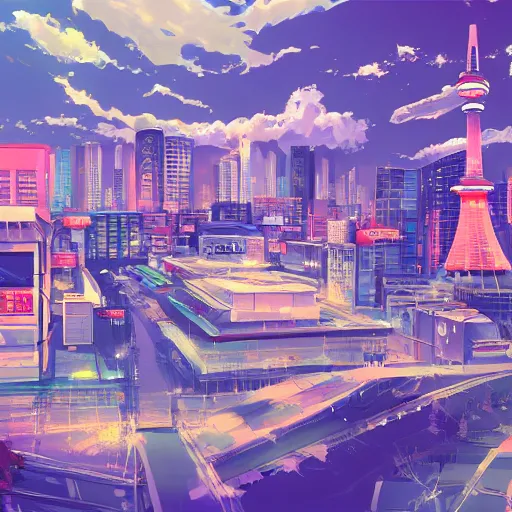 Prompt: anime style concept art of magical tokyo city