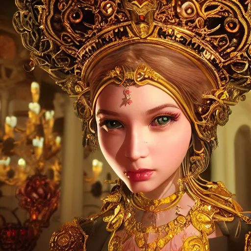 Image similar to portrait of wonderful princess, glowing, ornate and intricate, jaw dropping, dynamic lighting, intricate and detailed, 4 k octane render