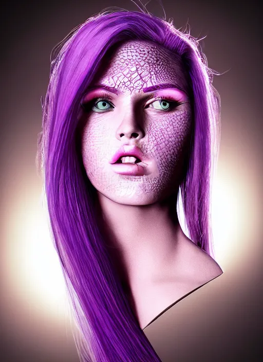 Prompt: photorealistic 3 0 0 0 cyclopes beautiful female with purple hair portrait photography feroflex photorealistic studio lighting ektachrome detailed intricate face details, ultradetails, beautiful face, realistic shaded perfect face, extremely fine details