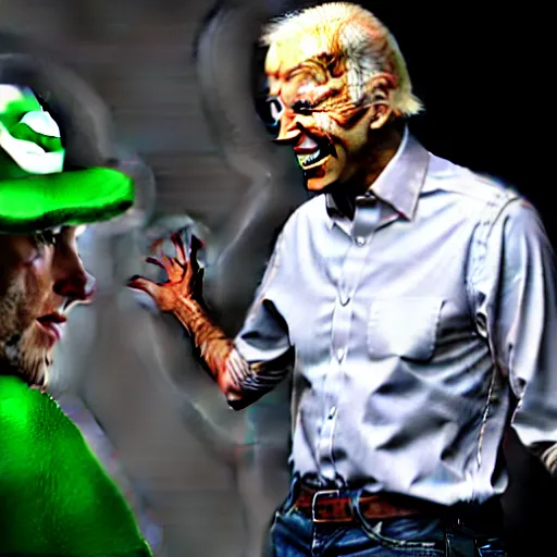 Prompt: uhd candid photo of hyperdetailed joe biden dressed as luigi. correct face, cinematic lighting, photo by annie leibowitz, and steve mccurry.