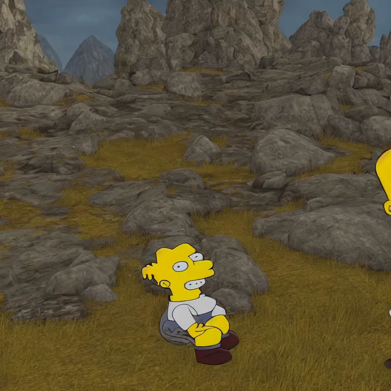 Prompt: screenshot of homer simpson in skyrim