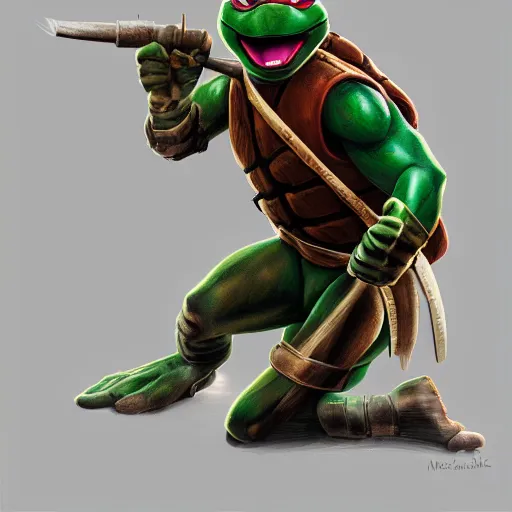 prompthunt: leonardo from teenage mutant ninja turtle, turtle shell!!!,  intricate, highly detailed, green skin!, digital painting, artstation,  concept art, smooth, sharp focus, illustration