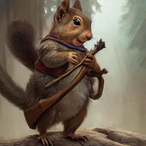 Prompt: a squirrel wizard holding a wooden staff, Justin Gerard and Greg Rutkowski, realistic painting, Digital art, very detailed, High definition, trending on Artstation