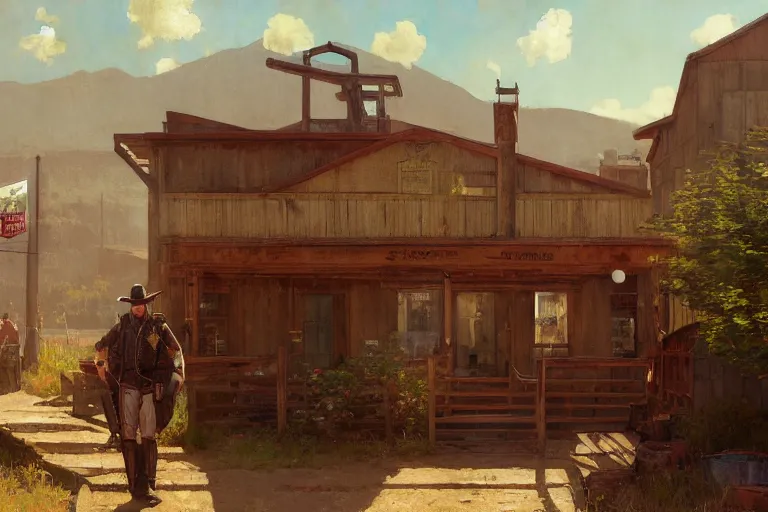 Image similar to Sheriff's office at wild west, sunny day, digital art by Nerdrum John, William Waterhouse, Winslow Homer, Alex Heywood, Jordan Grimmer, Darren Quach, Greg Rutkowski, Simon Stalenhag, trending on Artstation, CGSociety