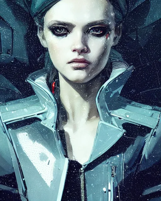 Prompt: detailed portrait of European Pretty Young Girl Storm Rain movie Jacket coat, Futuristic sci-fi fashion, royal attire by ismail inceoglu dragan bibin hans thoma greg rutkowski Alexandros Pyromallis Nekro Rene Margitte illustrated Perfect face, sharp chine, fine details, realistic shaded, fine-face, pretty face cyberpunk, neotokyo, synthwave, aesthetics, futuristic, low-emission-neon, bladerunner movie scene