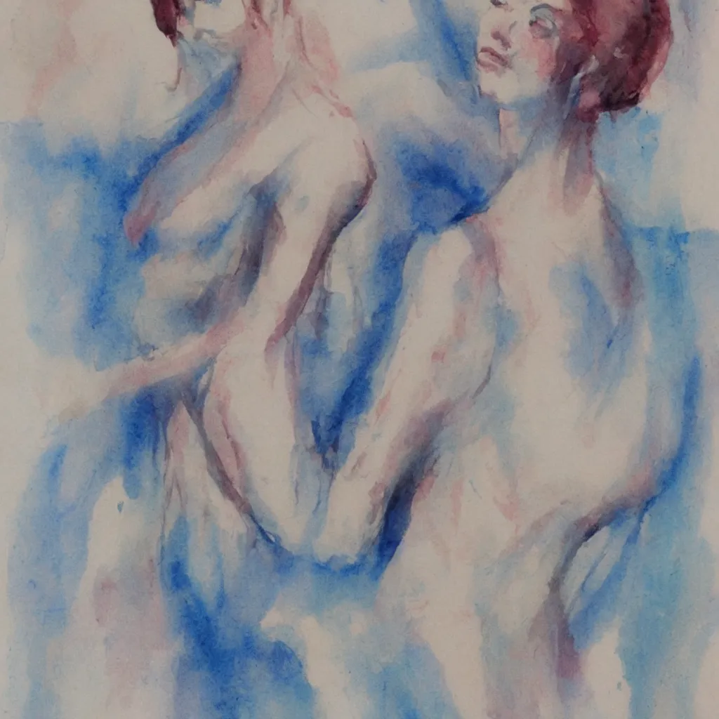 Prompt: Over lapping woman painted in water colour