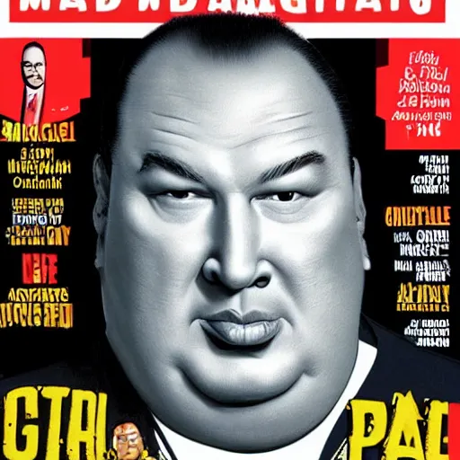 Prompt: mad magazine cover photo portrait caricature obese steven seagal