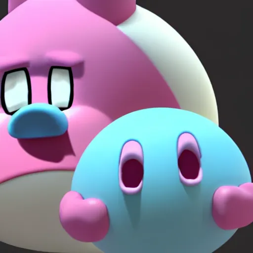 Prompt: a 3 d render of a morbidly obese kirby eating cake