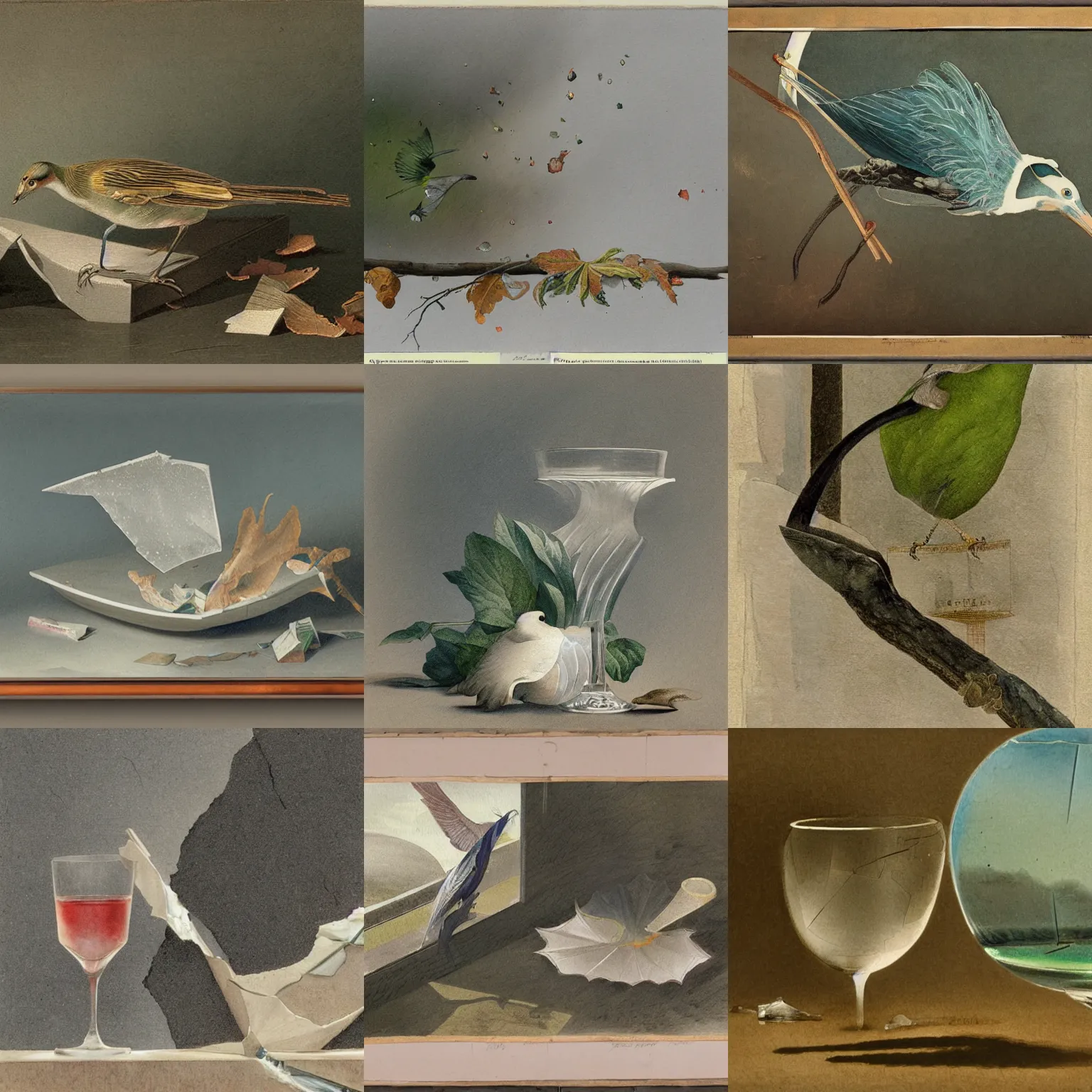 Prompt: entropy of a falling glass, >>octane render<<, watercolors on canvas, high detail, sharp edges, cool palette, pastels, art by John James Audubon, high detail