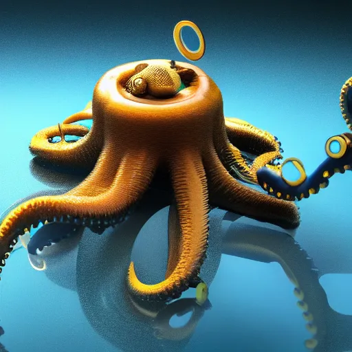 Image similar to robotic octopus, octane render, 4K, realistic reflection