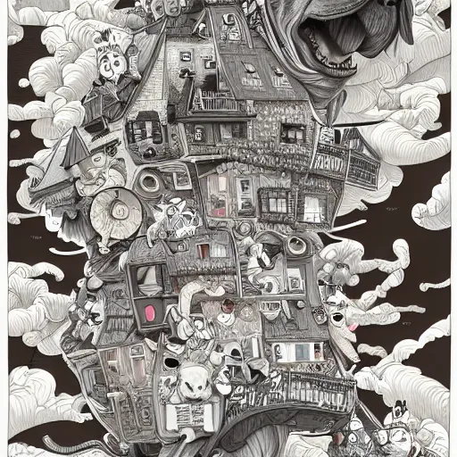 Image similar to crazy dog apartments, extremely detailed, sharp focus, wide view, full body shot, smooth, digital illustration, by james jean, by rossdraws, frank franzzeta, mcbess, sakimichan