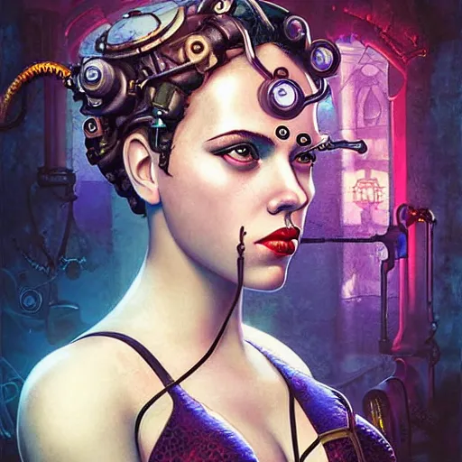 Image similar to lofi underwater bioshock steampunk portrait of scarlett johansson, octopus, digital art, Pixar style, by Tristan Eaton Stanley Artgerm and Tom Bagshaw.