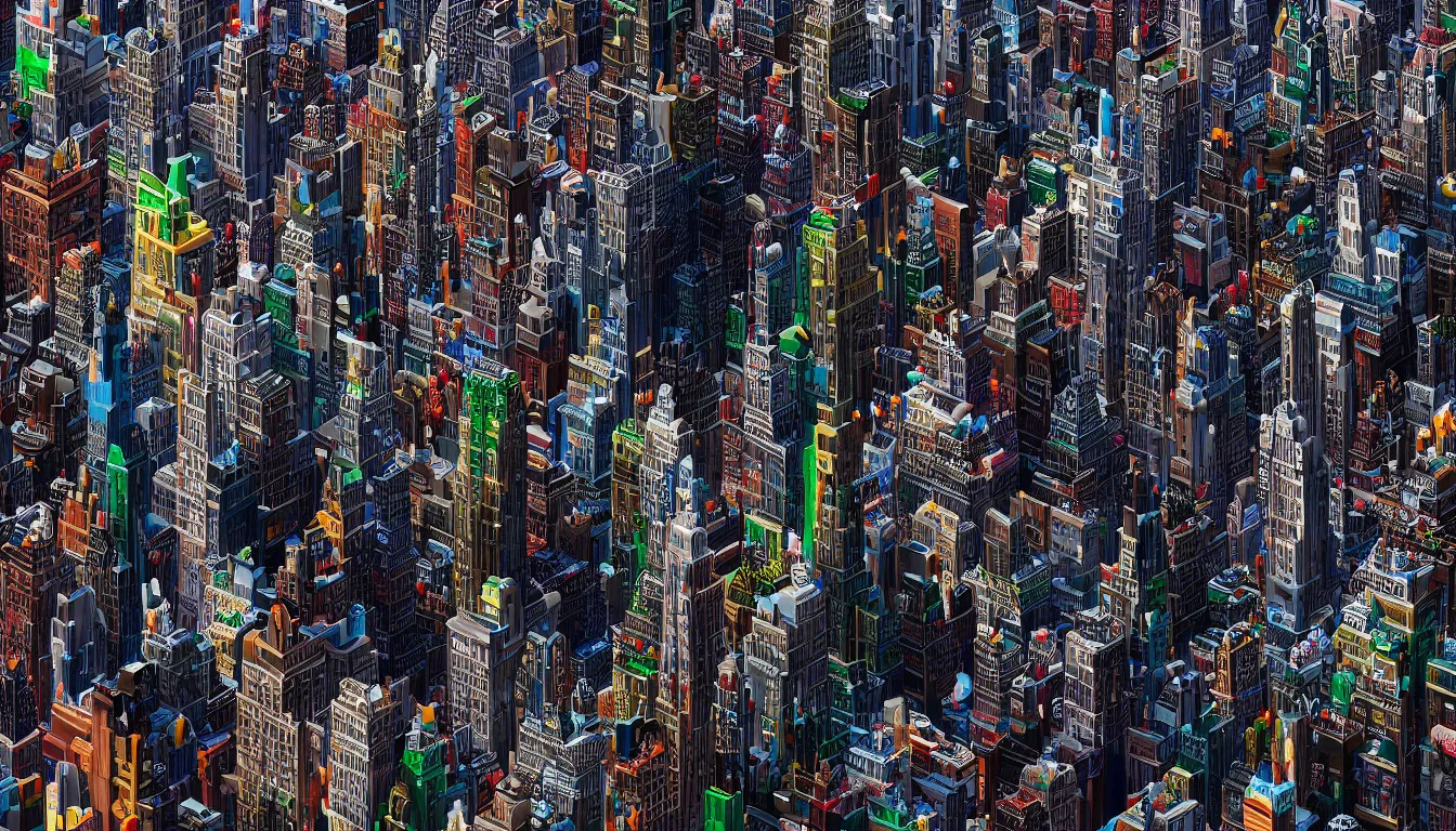 Image similar to New York City made of legos, full city picture, stunning photo, cinematic lighting, perfect, 8K, ultra-detailed , Trending on artstation, Octane render, Unreal Engine, highly detailed,