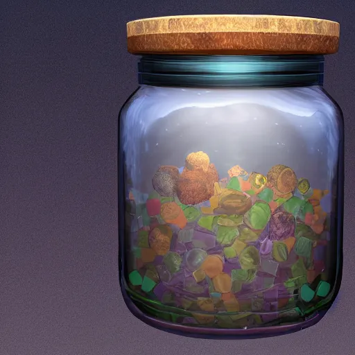 Prompt: glass jar, inside is a rich utopian solarpunk city on top of a dystopian hellscape