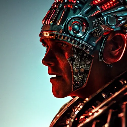 Image similar to movie still of aztec cyborg, cinematic composition, cinematic light, by alejandro jodorosky