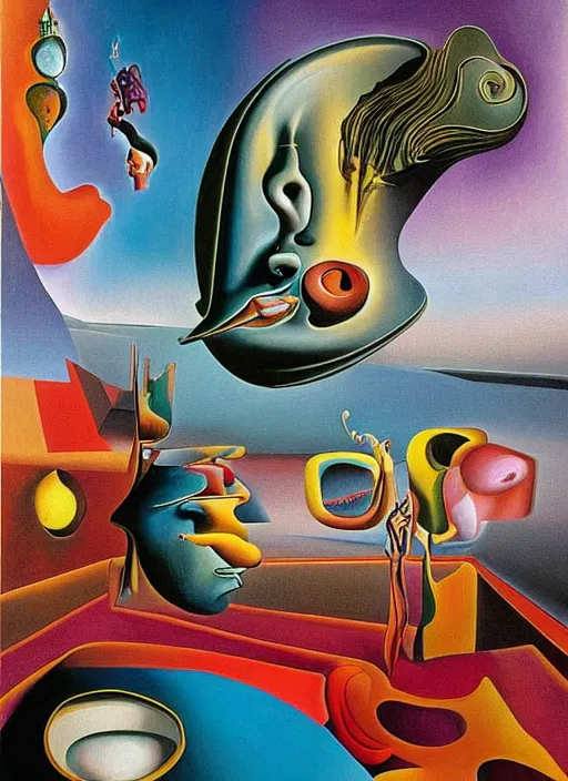 Prompt: an extremely high quality hd surrealism painting of a 3d galactic neon complimentary colored cartoon surrealism melting optical illusion 4d perspective picasso composition by kandsky and salvia dali the seventh, Salvador dali's much much much much more talented painter cousin, 4k, ultra realistic, super realistic, abstract shapes, shadows, depth, surrealistic