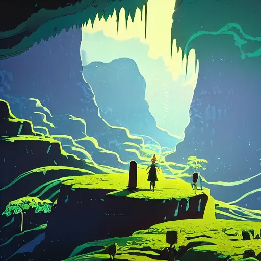 Image similar to made in abyss, animated film, stylised, illustration, by eyvind earle, scott wills, genndy tartakovski