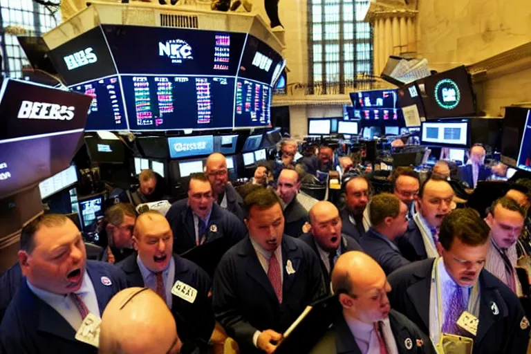 Image similar to bears screaming on the floor of the NYSE as the markets rally to all-time-highs, high definition color photograph