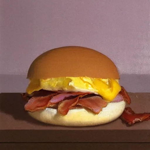 Prompt: a bacon egg and cheese sandwich painted by artist francis bacon