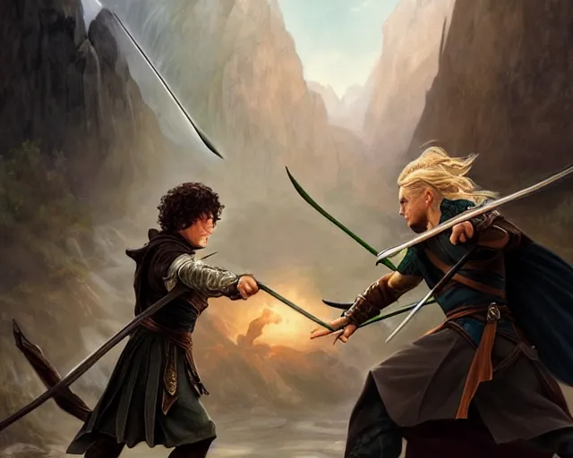 frodo fighting legolas, deep focus, d & d, fantasy, | Stable Diffusion ...