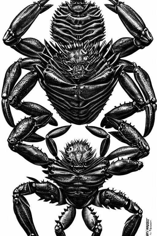 Image similar to crab humanoid figure warrior, symmetrical, highly detailed, digital art, needles, sharp focus, trending on art station, kentaro miura manga art style