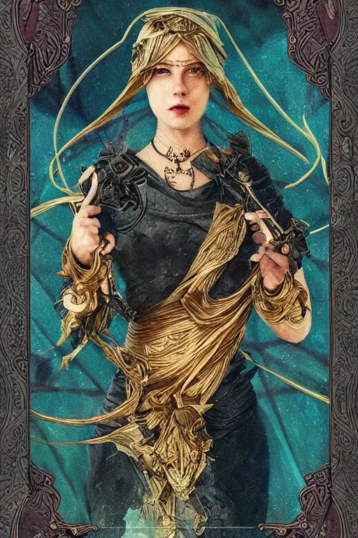 Image similar to the woman, trending on cgsociety, 4 k digital art, intricately defined, complexly detailed, mannerism, [ tarot card ]!!!!!