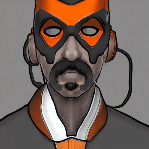 Prompt: A photorealistic illustration of Gordon Freeman wearing the half life HEV suit