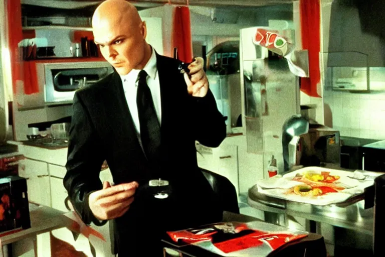 Image similar to agent 4 7 playing huniepop, romance novel cover, cookbook photo, in 1 9 9 5, y 2 k cybercore, industrial photography, still from a ridley scott movie