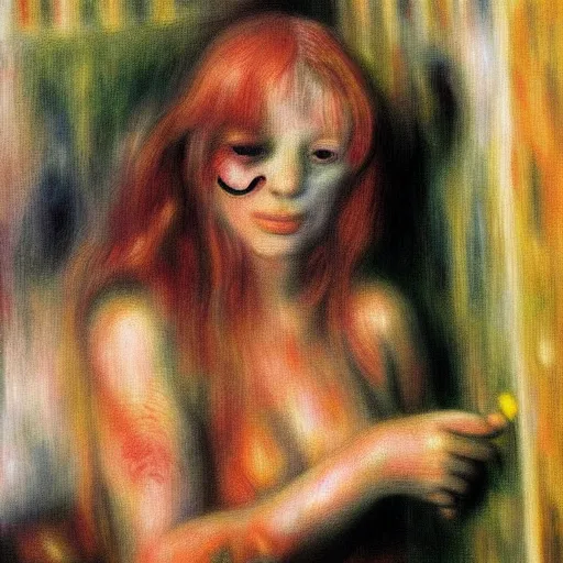 Prompt: disturbing grunge picture of a dirty bathroom 1 9 7 2. horror airbrush art, by auguste renoir