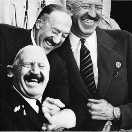 Image similar to “Very photorealistic photo of Hitler and Joe Biden laughing together, award-winning details”