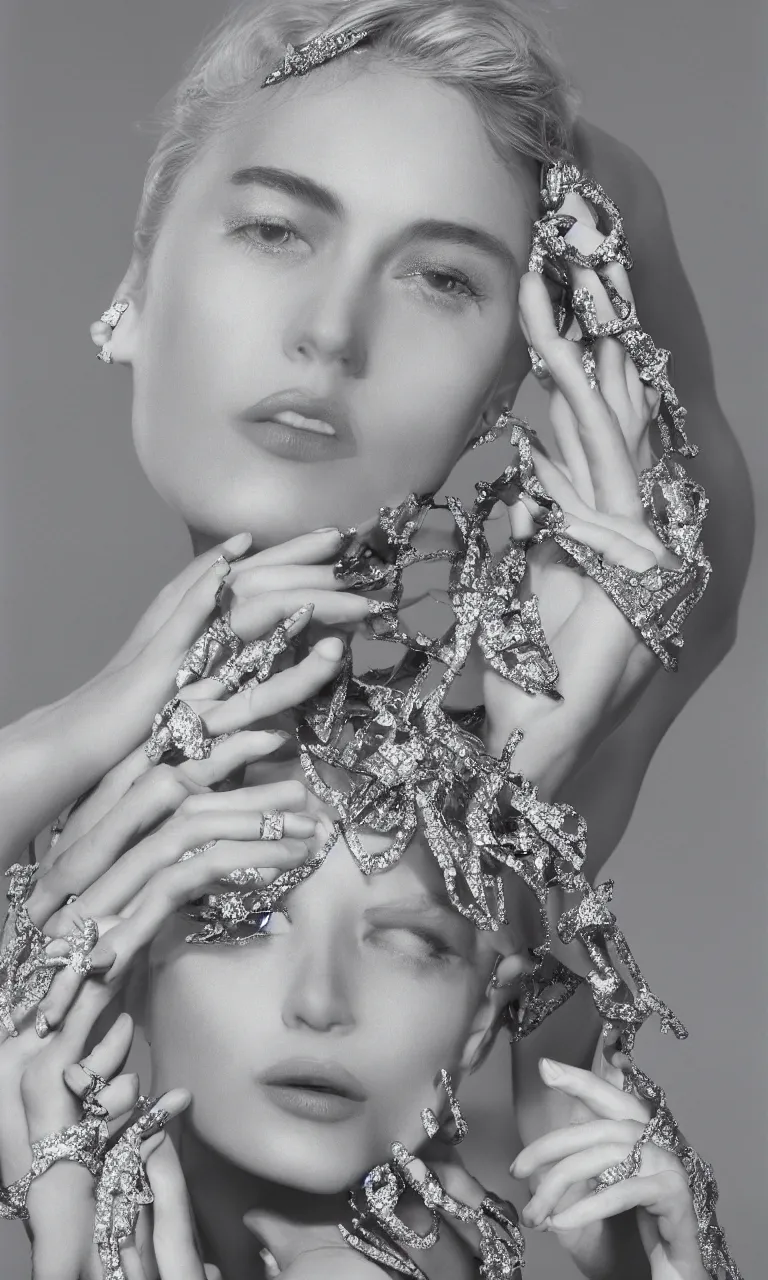 Image similar to diamond woman, hyper-realist photo publicity image for christian Dior