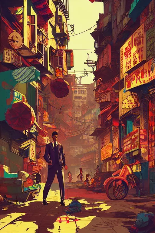 Image similar to slum neighbourhood. pop art, pixel, bioshock art style, gta chinatown art style, dynamic composition, sharp focus, intricate details, elegant, aesthetic, warm colour, art by artgerm and richard hamilton and mimmo rottela