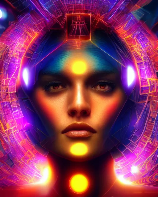 Image similar to a powerful energy psychedelic matrix woman, by alexander fedosav, hyper detailed digital matte painting, concept art, hyperrealism, 1 6 k resolution, cinema 4 d, 8 k resolution, trending on artstation, behance hd, a masterpiece, by stephan martiniere, particles, cel - shaded, power bright neon energy, by david a. hardy,