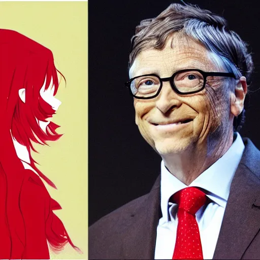 Image similar to Bill gates wearing Rin Tohsaka's clothing, drawn in the style of Stanley Artgerm Lau, extremely detailed