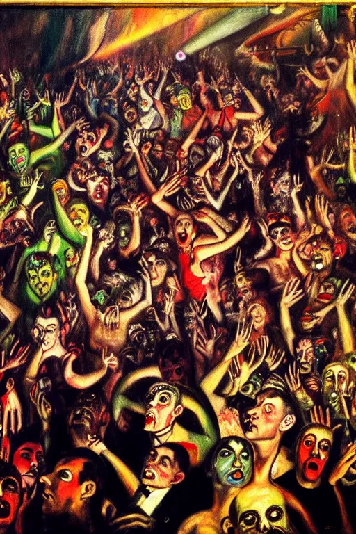 Prompt: a scene from a rave, painting by otto dix, 4 k,