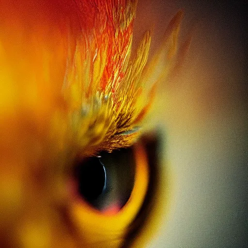 Prompt: fiery whimsical emotional eyes of a microscopic griffin, in a photorealistic macro photograph with shallow DOF