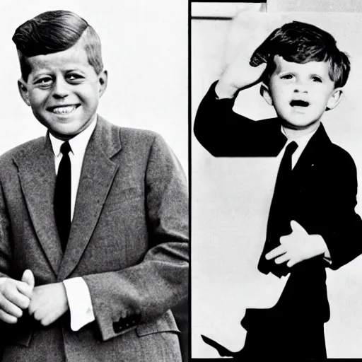 Prompt: jfk with a gen z zoomer haircut curly fade throwing up gang signs