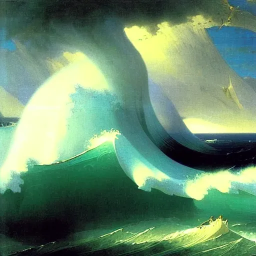 Image similar to huge ocean wave destroys numenor, by aivazovsky