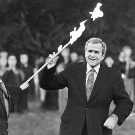 Image similar to George Bush burning a cross