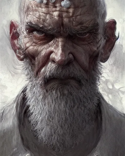Prompt: old man with a big scar on his blind left eye, elegant, hard edges, wrath, muscles, ethereal, horror, fantasy art by greg rutkowski and magali villeneuve and claude monet