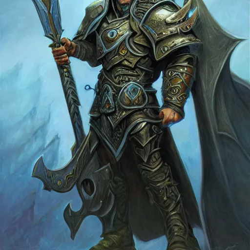 Image similar to Arthas Menethil as a fantasy D&D paladin, portrait art by Donato Giancola and James Gurney, digital art, trending on artstation