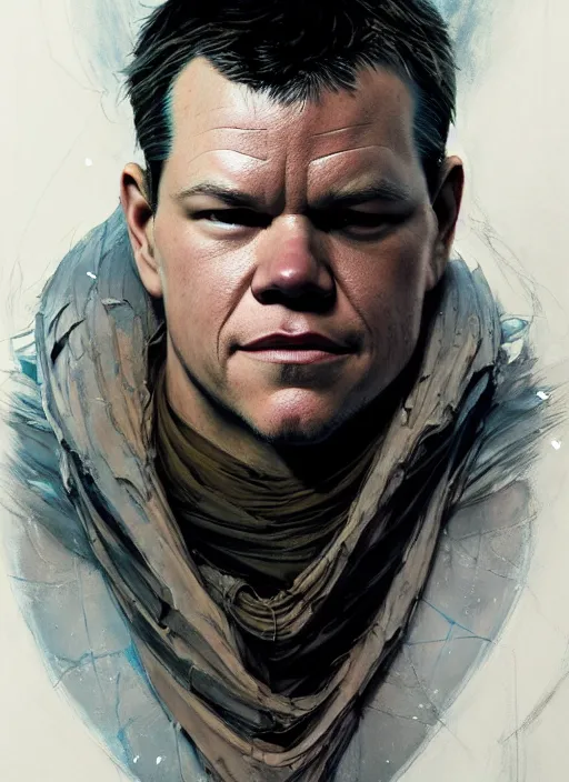 Image similar to character design by james jean, jakub rebelka, tran nguyen, yoann lossel, wadim kashin ( ( ( portrait of matt damon as ice man from xmen ) ) ) emerging from a frozen temple, sharp edges. ultra clear detailed. 8 k. ultra detailed, majestic, intricate